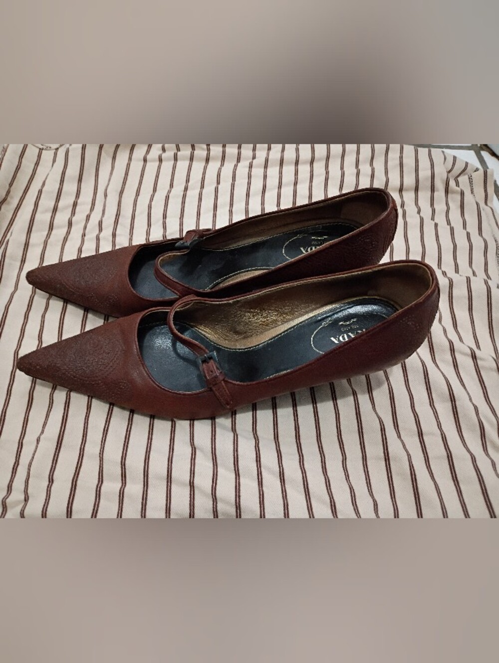 Prada Burgundy Pointed Mary Jane Heels